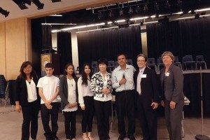 Event volunteers Judi Li, George, Michelle, Vinamrata, Carol Chan, Tutor on Wheels president Sarma Donepudi, deputy mayor of Vaughan Gino Rosati and regional councillor Deb Schulte