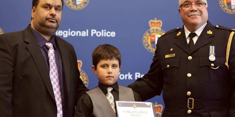 Six-year-old Arjunpal Khattra from Markham received an award of bravery for helping his father when he was trapped in a 25-foot-deep well