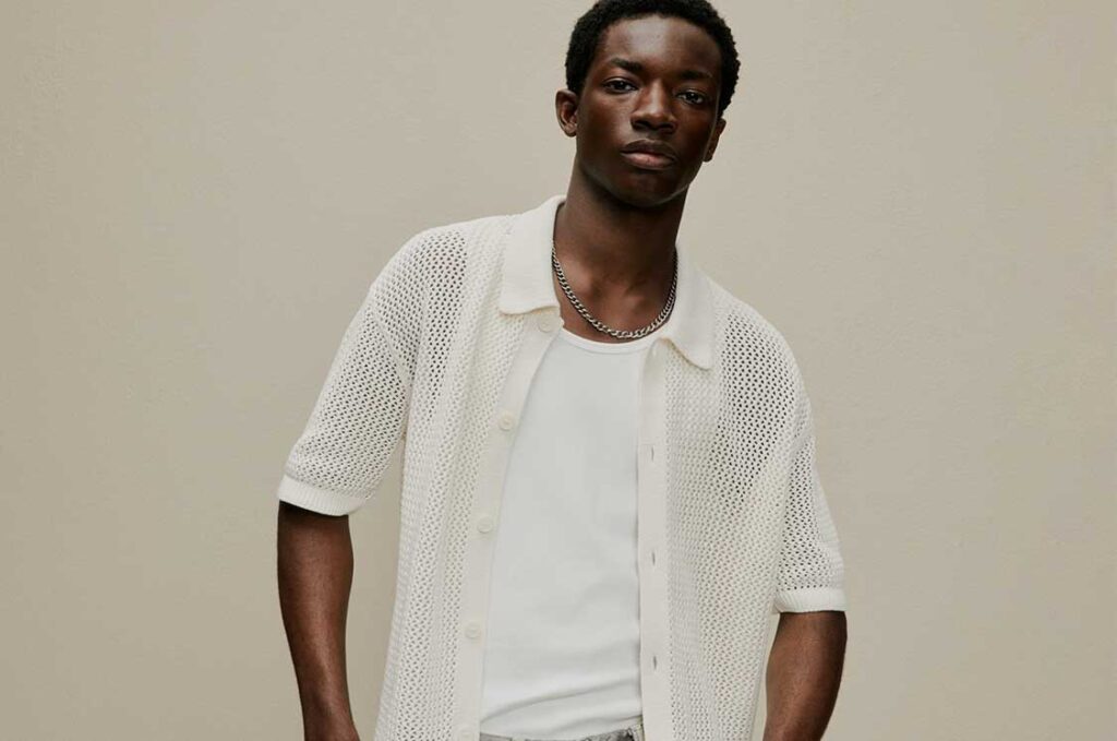 Male Model Wearing The Pointelle-Knit Shirt From H&M