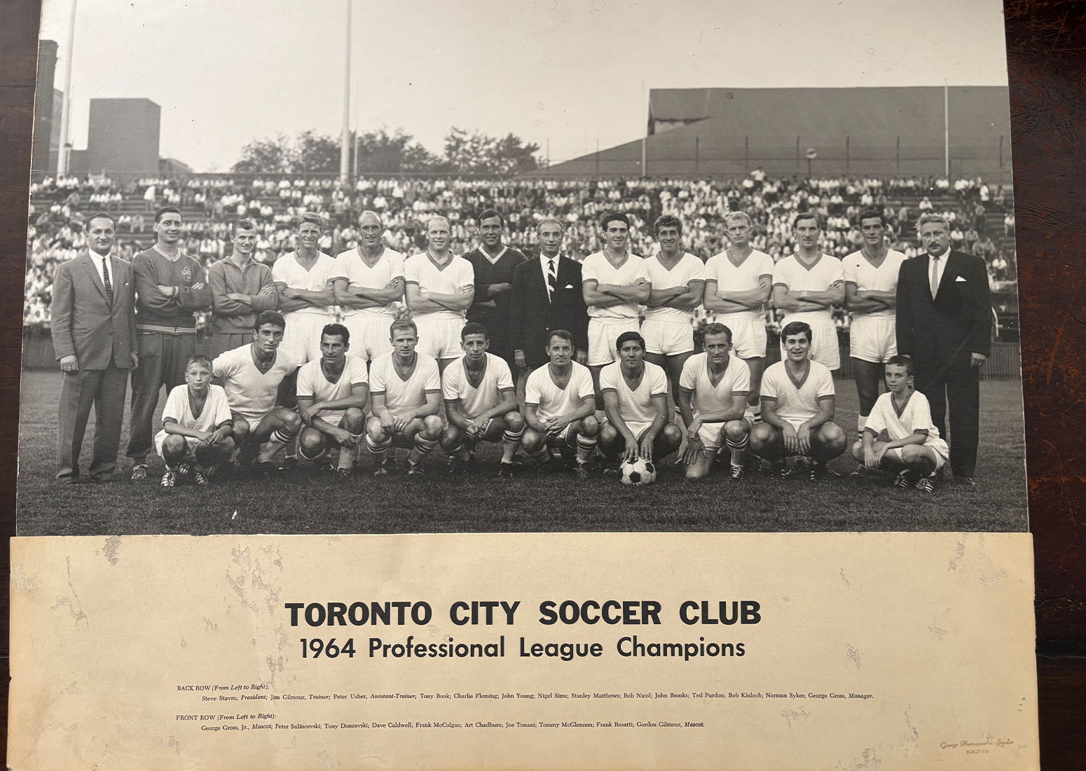 Steve FIFA8 The 1964 championship team photo and tickets highlight Steve’s efforts in bringing professional soccer to the city. | Photo Courtesy Of Steve & Sally Stavro Family Foundation